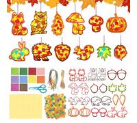 HHDESHSL 24 Pièces Kits de Bricolage d'Automne pour Enfants, Décoration Fenêtre Automne avec Autocollants et Matériel DIY, Activité Manuelle Automne pour Bricolage Enfant