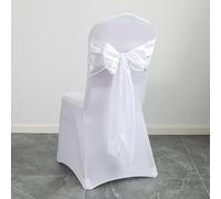 HHDHHD Nœuds de Chaise en Satin (50 pièces), 17 x 275 cm, for décoration de Mariage, Banquet ou fête (Housses de siège élastiques et nœuds)(Wit)