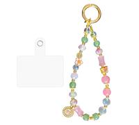 HHDLMTOYS Y2K Dragonne de téléphone en perles pastel avec breloques papillon et pierres précieuses - Cordon polyvalent pour téléphone, breloque de sac et porte-clés pour style kawaii