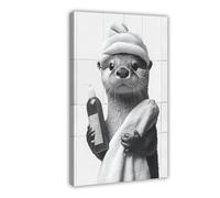 HHFDDSWY Poster humoristique de loutre qui se baigne - Animal mignon dans un peignoir tenant du papier toilette - Impression sur toile pour salle de bain, salon, chambre à coucher - gigapixel-basse