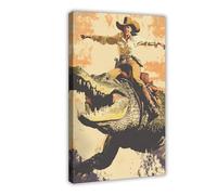 HHFDDSWY Poster rétro cowgirl sur un alligator western art décoratif (1)