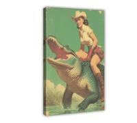 HHFDDSWY Poster rétro cowgirl sur un alligator western art décoratif (12)