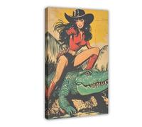 HHFDDSWY Poster rétro cowgirl sur un alligator western art décoratif (2)