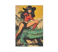 HHFDDSWY Poster rétro cowgirl sur un alligator western art décoratif (2)