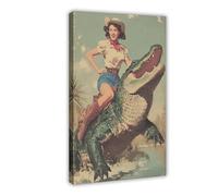 HHFDDSWY Poster rétro cowgirl sur un alligator Western Art décoratif (8)