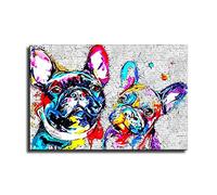 HHGaoArt Art mural coloré bouledogue français - Poster abstrait de chien - Impression sur toile - Image mignonne pour le salon des enfants (sans cadre, 30,5 x 45,7 cm)