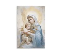 HHGaoArt Image murale vintage Jésus pour mur sacré cœur, poster Dieu Christ religieux catholique peinture sur toile Mary Print œuvre d'art pour décoration d'église (06-bébé garçon et sainte Marie,