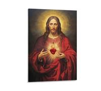 HHGaoArt Image Vintage de Jésus pour Mur Cœur Sacré Affiche Dieu Christ Peinture sur Toile Religieuse Catholique de Marie Oeuvre d'Art pour Décoration d'Église (02-Photo de Jésus, 40x61 cm - Encadré)