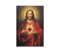 HHGaoArt Tableau mural vintage Jésus - Cœur sacré - Affiche de Dieu Christ - Toile religieuse catholique - Peinture de Marie - Œuvre d'art pour décoration d'église (Photo 02 de Jésus