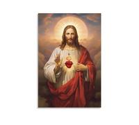 HHGaoArt Tableau mural vintage Jésus pour mur Sacré-Cœur Poster Dieu Christ religieux catholique peinture sur toile Marie Impression d'art pour décoration d'église (01-image de Jésus, 40,6 x 61 cm