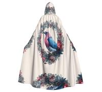 HHGFASD Cape d'Halloween à capuche pour adulte - Motif oiseau rose bleu dans une couronne - Confortable et douce avec un large bord - Convient pour les soirées dansantes et les rassemblements