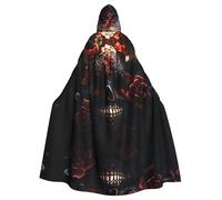 HHGFASD Cape d'Halloween à capuche pour adulte motif tête de mort fleur rose confortable et douce avec grand bord adaptée pour les soirées dansantes et les rassemblements