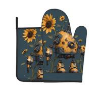 HHGFASD Ensemble de 2 gants de cuisine haut de gamme résistants à la chaleur et coussinets isolants Motif robot tournesol