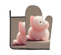 HHGFASD Ensemble de 2 gants de cuisine résistants à la chaleur et coussinets isolants Motif chaton étourdi