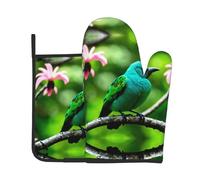 HHGFASD Kingfisher debout sur une branche - Ensemble de 2 gants de cuisine haut de gamme résistants à la chaleur et coussinets isolants