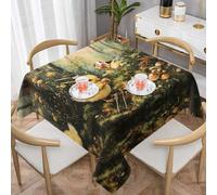 HHGFASD Nappe décorative carrée à motif de poulet cueillant des champignons - 152,4 x 152,4 cm - Imperméable, infroissable, réutilisable pour cafés, buffets, pique-niques, mariages, fêtes