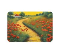 HHGFASD Paillasson 40,6 x 61 cm Motif champ de coquelicots Jaune Route de briques Motif route de briques absorbantes et antidérapantes pour portes d'entrée, entrées et salles de bains