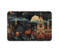 HHGFASD Paillasson 40,6 x 61 cm Motif petites villes absorbant l'eau Antidérapant Pour portes d'entrée, entrées et salles de bains
