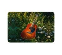 HHGFASD Paillasson de sol 40,6 x 61 cm Motif guitare sur herbe verte Absorbant l'eau Antidérapant Pour portes d'entrée, entrées et salles de bains