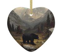 HHGFASD Pendentif de Noël en céramique motif ours noir dans la vallée avec corde dorée pour une suspension facile