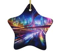 HHGFASD Pendentif étoile de Noël en céramique motif routes du futur Décoration festive et créative Facile à accrocher