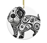 HHGFASD Pendentif rond en céramique Motif chien étrange Décoration à suspendre