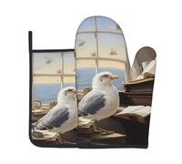 HHGFASD Pigeon écoutant de la musique Motif Cuisine Cuisson Ensemble de deux pièces de gants résistants à la chaleur et coussinets isolants