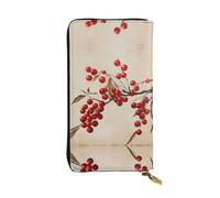 HHGFASD Portefeuille long en cuir avec motif branches de canneberges rouges, fermeture éclair confortable et légère pour ranger les pièces de monnaie et les cartes de crédit.