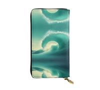 HHGFASD Portefeuille long en cuir vert océan motif vague surf confortable et léger fermeture éclair pour ranger pièces de monnaie et cartes de crédit.