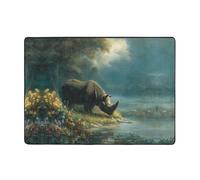 HHGFASD Rhino on the river bank - Tapis doux, moelleux, absorbant l'eau, durable, pour salon, bureau, table basse, lit, balcon, 203,2 x 147,3 cm