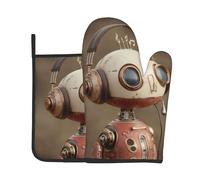 HHGFASD Robot écoutant de la musique Motif Cuisine Cuisson Ensemble de deux pièces de gants résistants à la chaleur et coussinets isolants