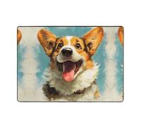 HHGFASD Smiling little Corgi - Tapis doux, moelleux, absorbant l'eau, durable, pour salon, bureau, table basse, lit, balcon, 203,2 x 147,3 cm