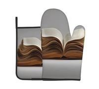 HHGFASD Un livre ouvert. Ensemble de 2 gants de cuisine haut de gamme résistants à la chaleur et coussinets isolants