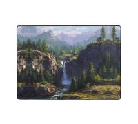 HHGFASD Waterfall in the green valley - Tapis doux, moelleux, absorbant l'eau, durable, pour salon, bureau, table basse, lit, balcon, 203,2 x 147,3 cm