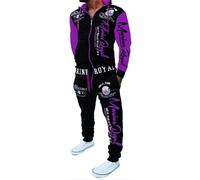 HHGKED Survêtement décontracté à capuche avec fermeture éclair intégrale et taille élastique pour homme, violet, Medium