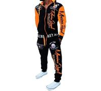 HHGKED Survêtement décontracté à capuche avec fermeture éclair intégrale et taille élastique pour homme, Orange, Medium