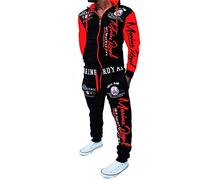 HHGKED Survêtement décontracté à capuche avec fermeture éclair intégrale et taille élastique pour homme, Rouge, Large