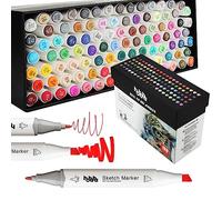 hhhouu 100 Couleurs Marqueurs, Alcool Feutres à Kit Double Pointe Stylo Marqueur, Pour adultes, artiste, DIY Art Esquisse, Dessins Animés Peinture,coloriage MH-100W