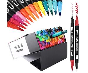 hhhouu 100 Couleurs Stylos Feutre Coloriage Adulte Feutres Pinceaux Aquarelle Double Pointe pour Calligraphie, Bullet Journal, Dessin hho-100B