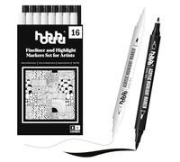 hhhouu Lot de 16 marqueurs acryliques blancs et noirs imperméables avec double pointe pour pierres, bois, toile, verre, papier, cuir, céramique, bricolage, dessin (8 blancs et 8 noirs)