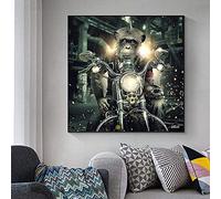 HHLSS Impression Murale 80x80cm sans Cadre Art Abstrait Singe équitation Moto Affiche et Singe Fumer Cigare Impression décoration de la Maison Peinture