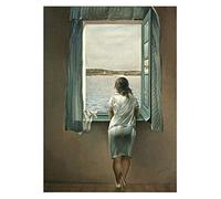 HHLSS Impression sur Toile 70x90cm sans Cadre Salvador Dali Femme à la fenêtre Affiche en Soie décoration Murale Chambre Peinture