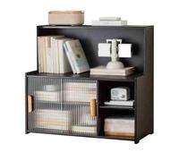 Hhmmei2024-23 Bibliothèque Bibliothèque de Bureau en Bambou Noire, avec Support Rangement à Porte coulissante Plastique, for la Maison, Le et l'étude, étagère Polyvalente Organisateur de Stockage