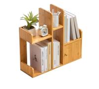 Hhmmei2024-23 Bibliothèque Présentoir de Rangement Bureau à Compartiments asymétriques, avec Porte d'armoire, bibliothèque en Bambou, for Support d'organisation Domicile Organisateur de Stockage