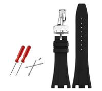 HHMRTYDG Rubber Watch Strap 28mm Watchband For AP 15703 26470SO Royal Oak Offshore Men's Sports Watch Strap Bracelet(Black silver buckle,28mm)