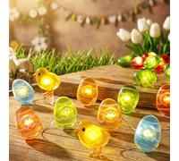 HHMTAKA Guirlande lumineuse 30 LED blanc chaud avec piles - Poule et œufs de Pâques - 3 m - 2 modes pour toute décoration