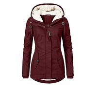 HHMY Parka d'hiver chaude en fourrure pour femme - Avec doublure imperméable - Épais - Veste polaire matelassée coupe-vent - Tailles S à 4XL, Bordeaux, XL