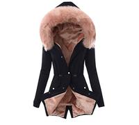 HHMY Parka d'hiver doublée pour femme - Doublure chaude en peluche matelassée - Manteau long Trench à capuche Veste d'extérieur avec doublure épaisse en fourrure - Veste d'hiver à capuche unie avec