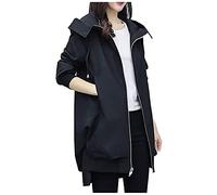 HHMY Veste de pluie doublée pour femme - Veste de transition imperméable et respirante - Avec capuche - Veste d'extérieur unie - Coupe-vent - Veste fonctionnelle Softshell - Parka de pluie, Noir , M