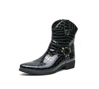 HHMYJUQA Bottes Western pour Hommes Bottines Rétro avec Sangle De Harnais | Bottes Vintage Talon Cubain Semelle Caoutchouc Antidérapante Cuir Pu Embossé Crocodile Fermeture Éclair Latérale